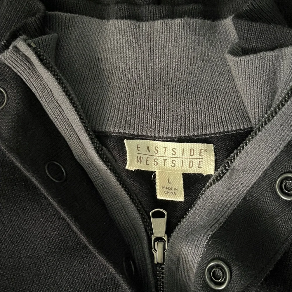 Eastside Westside Double Mock Neck 3/4 Zip Long Sleeve Cotton Sweater Black L